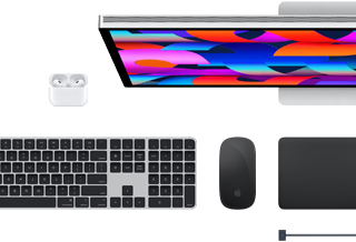 Accesorios para el Mac: Airpods, Studio Display, Magic Keyboard, Magic Mouse, Magic Trackpad, cable de carga MagSafe en negro espacial