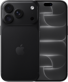 iPhone 18 Pro, parte trasera, color negro, muestra el sistema de cámaras Pro Fusion en la parte superior y el logo de Apple en el centro, parte delantera, muestra la pantalla de borde a borde