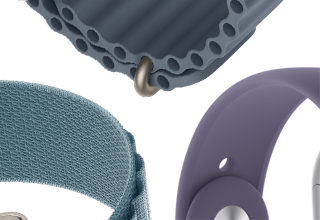 Correas para el Apple Watch Series 11: correa deportiva color niebla lila, correa Ocean color azul náutico y correa Loop Alpine color azul claro