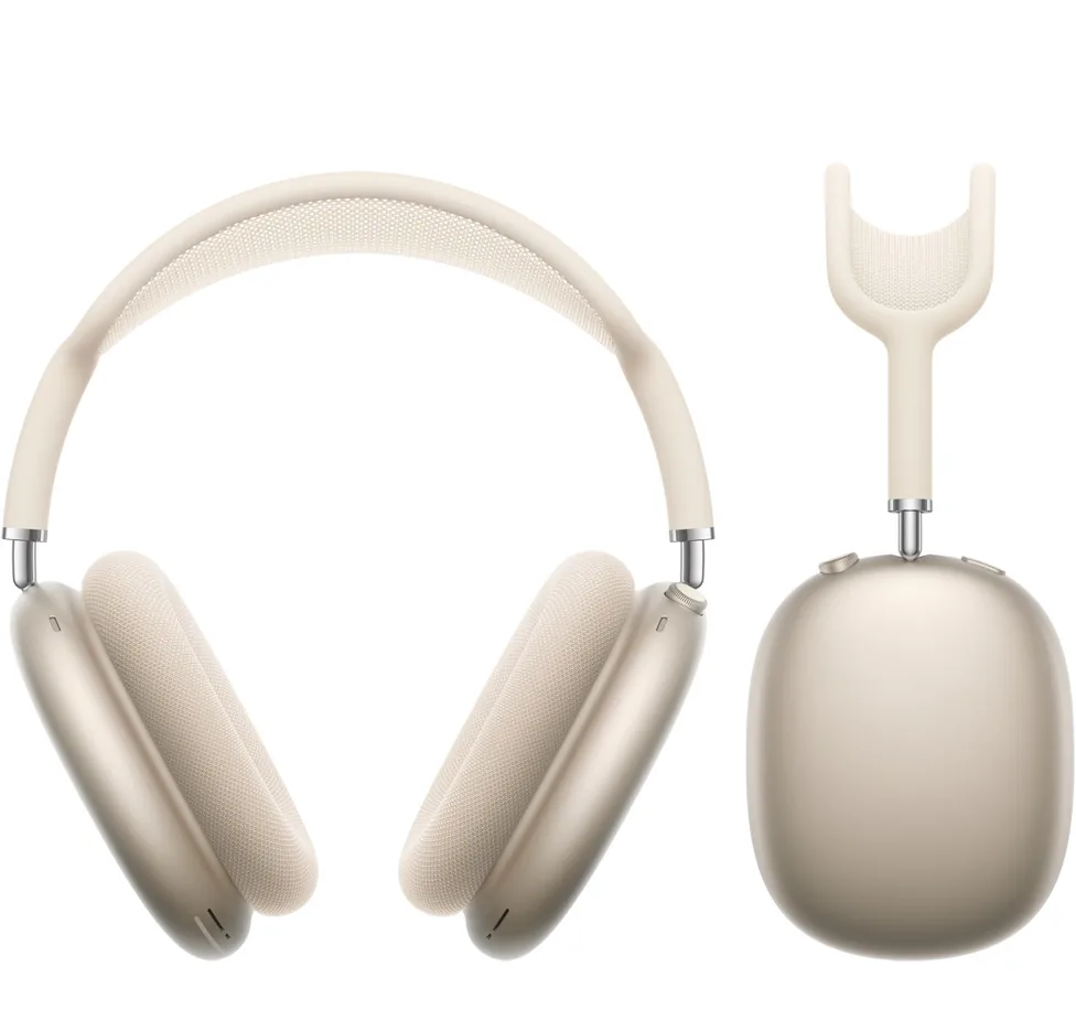 AirPods Max 2 en Blanco estrella, vista frontal y lateral