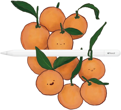 Un Apple Pencil con USB-C apoyado sobre unas naranjas